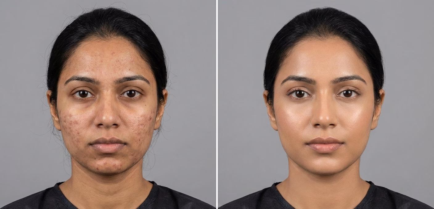 acne scare treatment before after results image by glow dermatologist in UAE